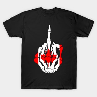 Skeleton Middle Finger Canada Flag T-Shirt